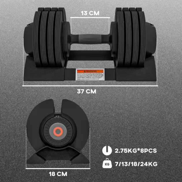 SPORTNOW 2 x 24KG Adjustable Dumbbells Set, 4-in-1 Weights Set with Storage Tray and Non-Slip Handle for Home Gym in Black - Image 2