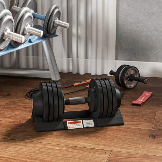 SPORTNOW 2 x 24KG Adjustable Dumbbells Set, 4-in-1 Weights Set with Storage Tray and Non-Slip Handle for Home Gym in Black - Image 6