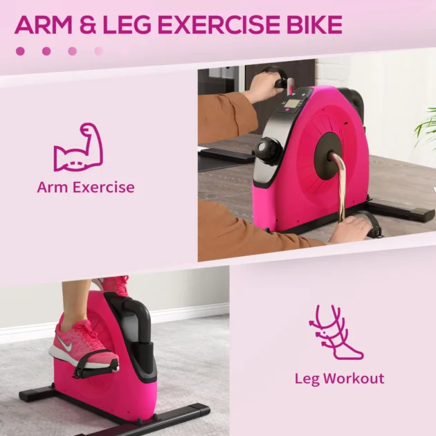 SPORTNOW Mini Exercise Bike, Portable Pedal Exerciser with LCD Display for Legs and Arms Rehabilitation and Therapy in Red - Image 3