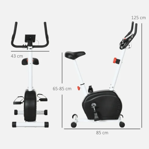 SPORTNOW Quiet Exercise Bike Stationary Bike with 8-Level Magnetic Resistance, Heart-Rate Sensor and Wheels in White - Image 2