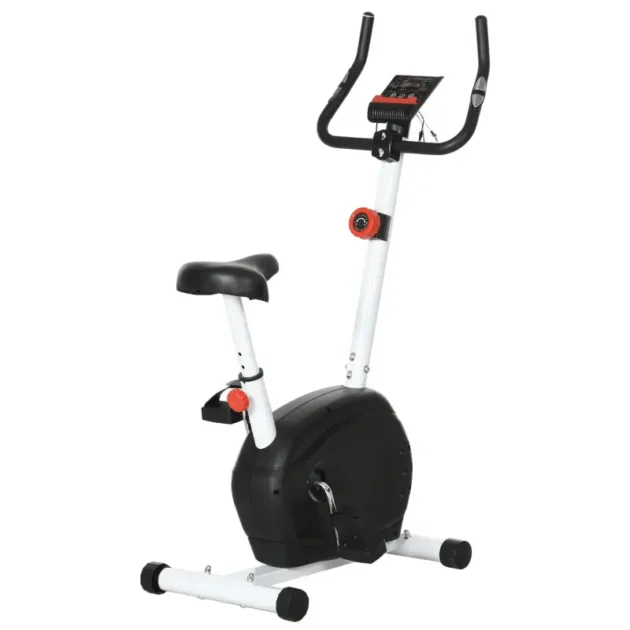 SPORTNOW Quiet Exercise Bike Stationary Bike with 8-Level Magnetic Resistance, Heart-Rate Sensor and Wheels in White