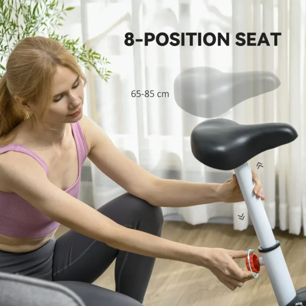 SPORTNOW Quiet Exercise Bike Stationary Bike with 8-Level Magnetic Resistance, Heart-Rate Sensor and Wheels in White - Image 5