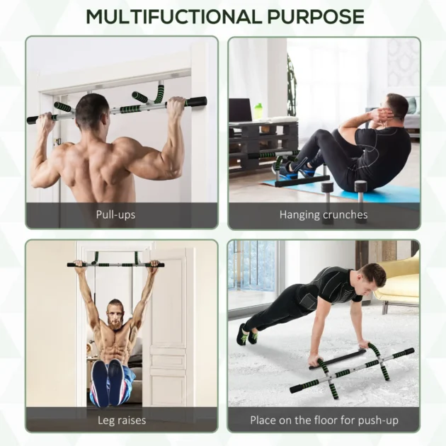 Pull-Up Bar for Doorway, Home Fitness Door Horizontal Bar Push up Bar for Indoor Gym Upper Body Workout in Green by HOMCOM - Image 3