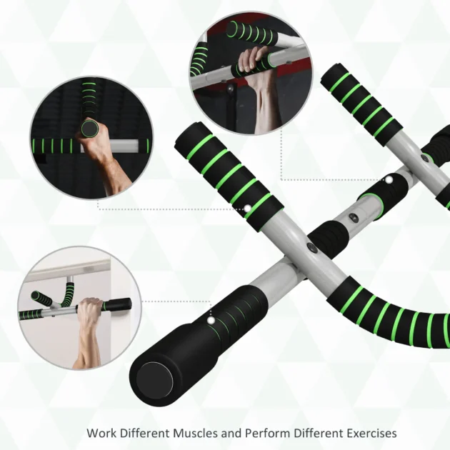 Pull-Up Bar for Doorway, Home Fitness Door Horizontal Bar Push up Bar for Indoor Gym Upper Body Workout in Green by HOMCOM - Image 4