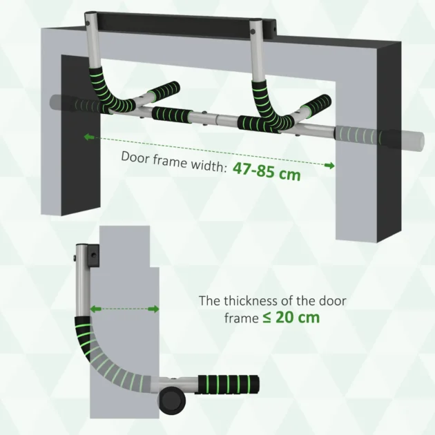 Pull-Up Bar for Doorway, Home Fitness Door Horizontal Bar Push up Bar for Indoor Gym Upper Body Workout in Green by HOMCOM - Image 7