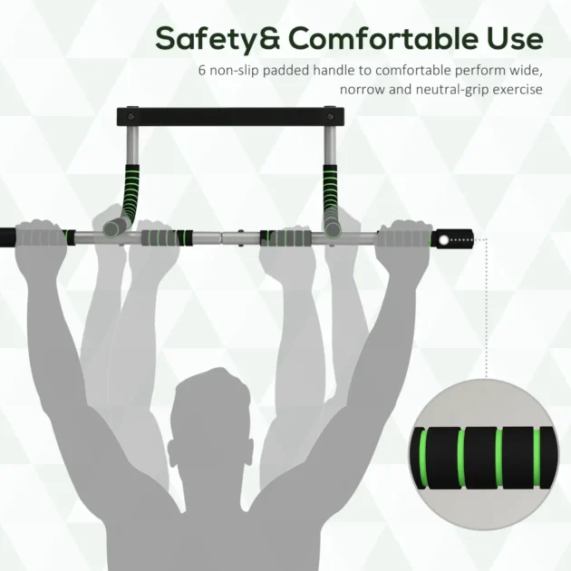 Pull-Up Bar for Doorway, Home Fitness Door Horizontal Bar Push up Bar for Indoor Gym Upper Body Workout in Green by HOMCOM - Image 5