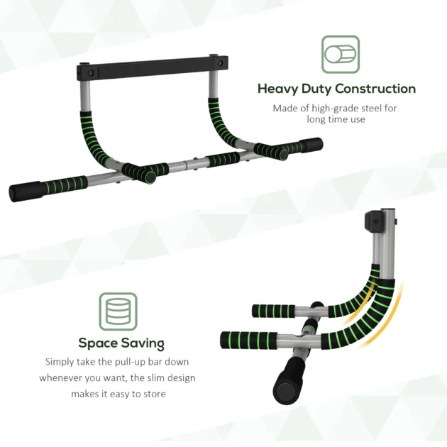 Pull-Up Bar for Doorway, Home Fitness Door Horizontal Bar Push up Bar for Indoor Gym Upper Body Workout in Green by HOMCOM - Image 6