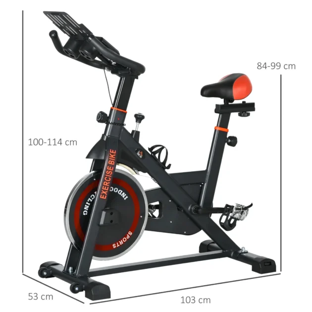 HOMCOM Black Exercise Bike, 8kg Flywheel Stationary Bike Indoor Cycling Machine with Adjustable Resistance Seat Handlebar - Image 2
