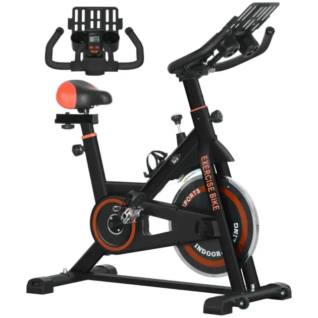 HOMCOM Black Exercise Bike, 8kg Flywheel Stationary Bike Indoor Cycling Machine with Adjustable Resistance Seat Handlebar