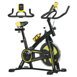 Indoor Exercise Bike, Stationary Bike, Cycling Machine with Adjustable Seat and Resistance for Home Gym Workout in Yellow by SPORTNOW