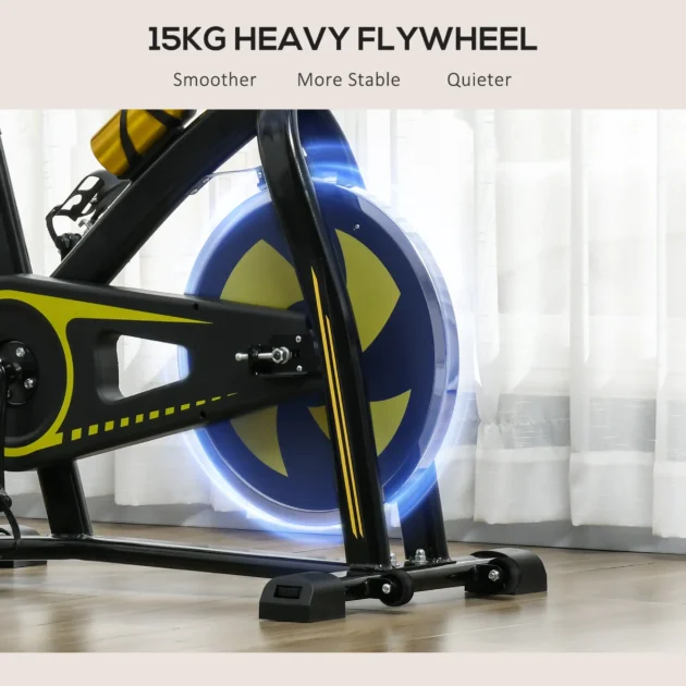 Indoor Exercise Bike, Stationary Bike, Cycling Machine with Adjustable Seat and Resistance for Home Gym Workout in Yellow by SPORTNOW - Image 7