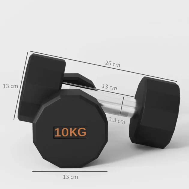 2 x 10kg Dumbbells Weights Set with 12-Sided Shape and Non-Slip Grip for Men Women Home Gym Workout by SPORTNOW - Image 2