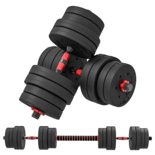30kg 2 IN 1 Adjustable Dumbbells Weight Set, Dumbbell Hand Weight Barbell for Body Fitness, Lifting Training for Home, Office, Gym, Black by HOMCOM