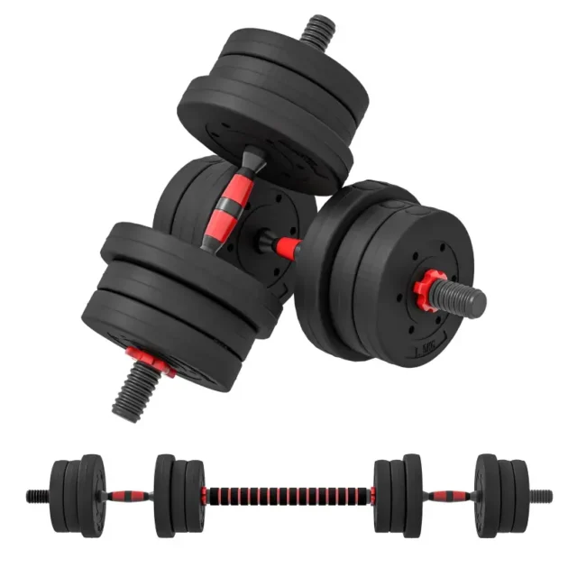 20kg 2 IN 1 Adjustable Dumbbells Weight Set, Dumbbell Hand Weight Barbell for Body Fitness, Lifting Training for Home, Office, Gym, Black by HOMCOM