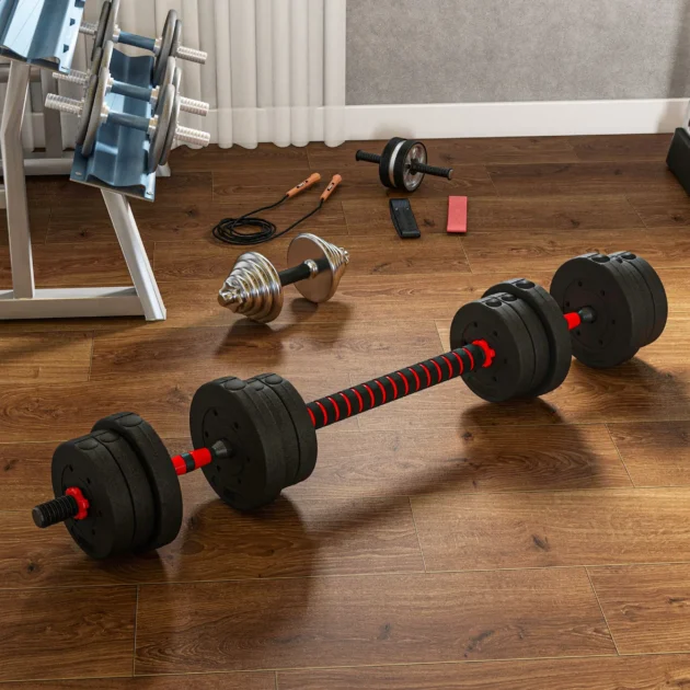 20kg 2 IN 1 Adjustable Dumbbells Weight Set, Dumbbell Hand Weight Barbell for Body Fitness, Lifting Training for Home, Office, Gym, Black by HOMCOM - Image 7