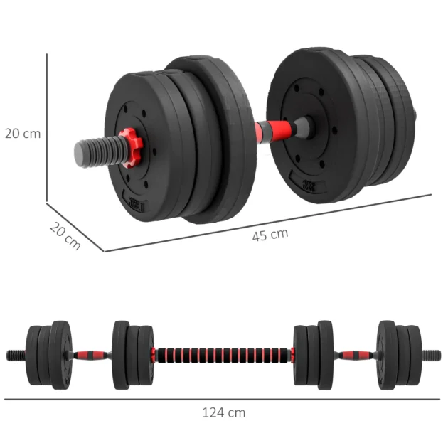 20kg 2 IN 1 Adjustable Dumbbells Weight Set, Dumbbell Hand Weight Barbell for Body Fitness, Lifting Training for Home, Office, Gym, Black by HOMCOM - Image 2