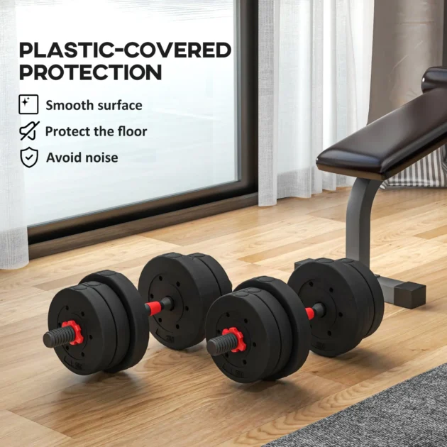 20kg 2 IN 1 Adjustable Dumbbells Weight Set, Dumbbell Hand Weight Barbell for Body Fitness, Lifting Training for Home, Office, Gym, Black by HOMCOM - Image 6