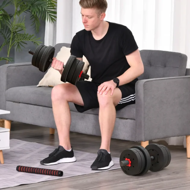 20kg 2 IN 1 Adjustable Dumbbells Weight Set, Dumbbell Hand Weight Barbell for Body Fitness, Lifting Training for Home, Office, Gym, Black by HOMCOM - Image 9