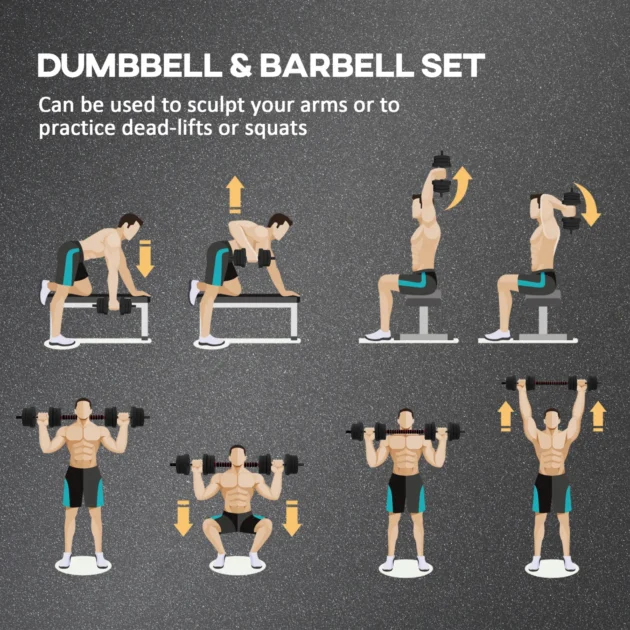 20kg 2 IN 1 Adjustable Dumbbells Weight Set, Dumbbell Hand Weight Barbell for Body Fitness, Lifting Training for Home, Office, Gym, Black by HOMCOM - Image 3
