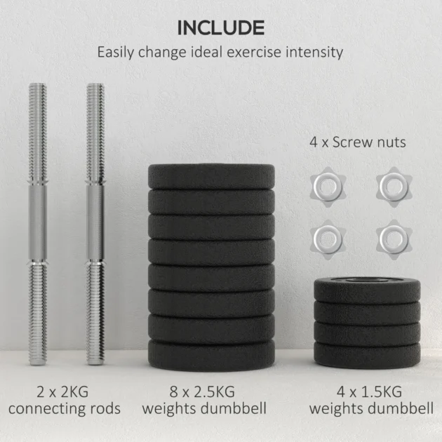 30KG Adjustable Dumbbells Set, Hand Weights Set for Home Gym Weight Lifting Training | HOMCOM - Image 5