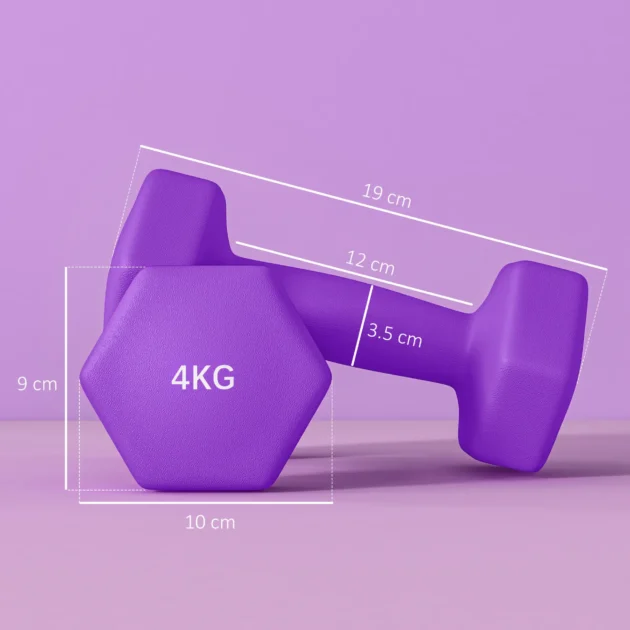 2 x 4kg Hexagonal Dumbbells Weights Set with Non-Slip Grip for Home Gym Workout in Purple by SPORTNOW - Image 2