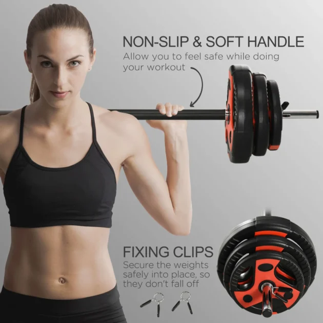 20kg Barbell Weights Set, Adjustable Weight Set, Free Body Pump Bar and Weights, Weight Lifting Strength Training Equipment for Home Gym Exercise by SPORTNOW - Image 5